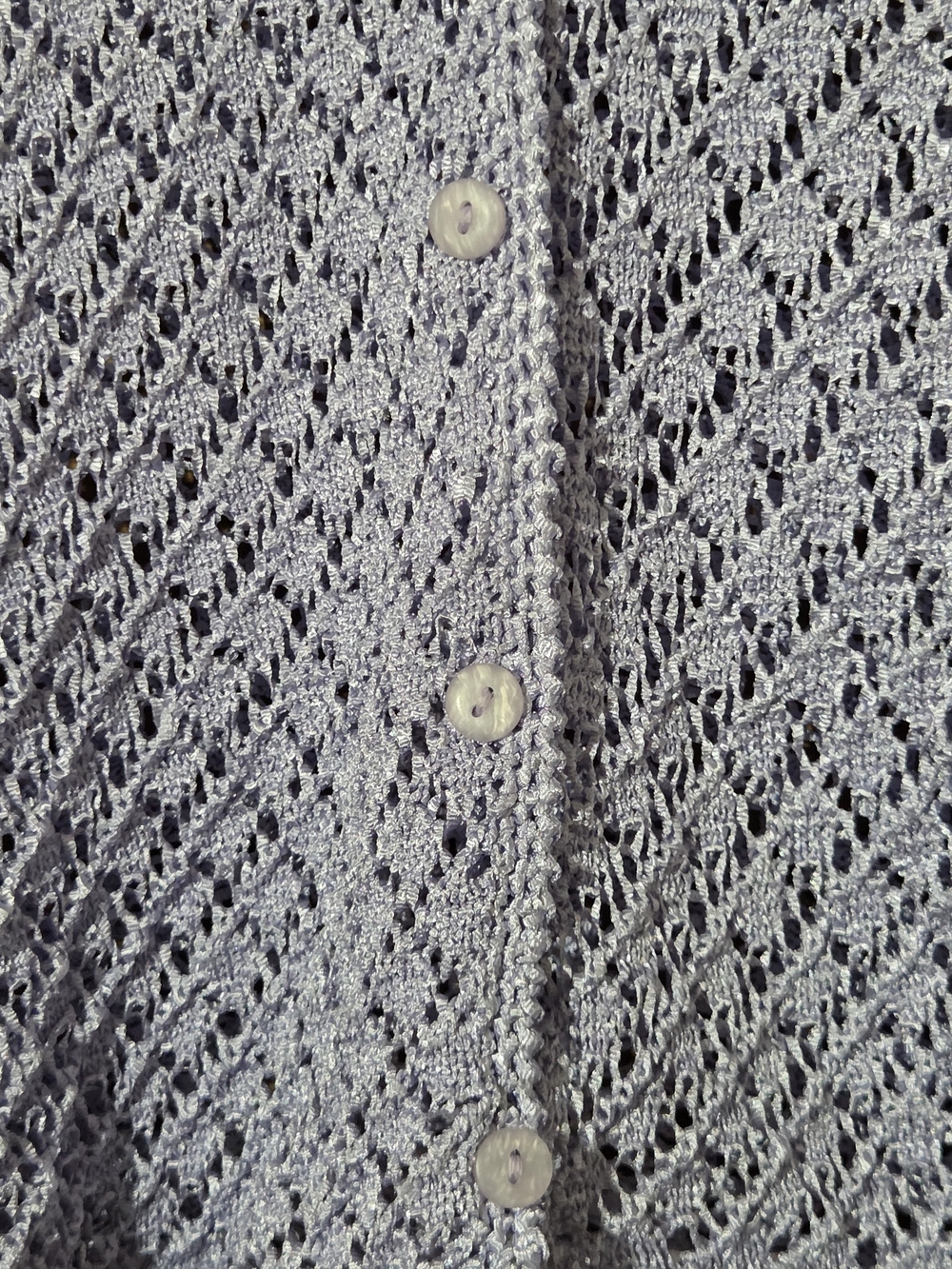 Lavender Open Knit Crochet Cardigan Pointelle 3/4 Sleeve Button Front Petite XL - Picture 4 of 7